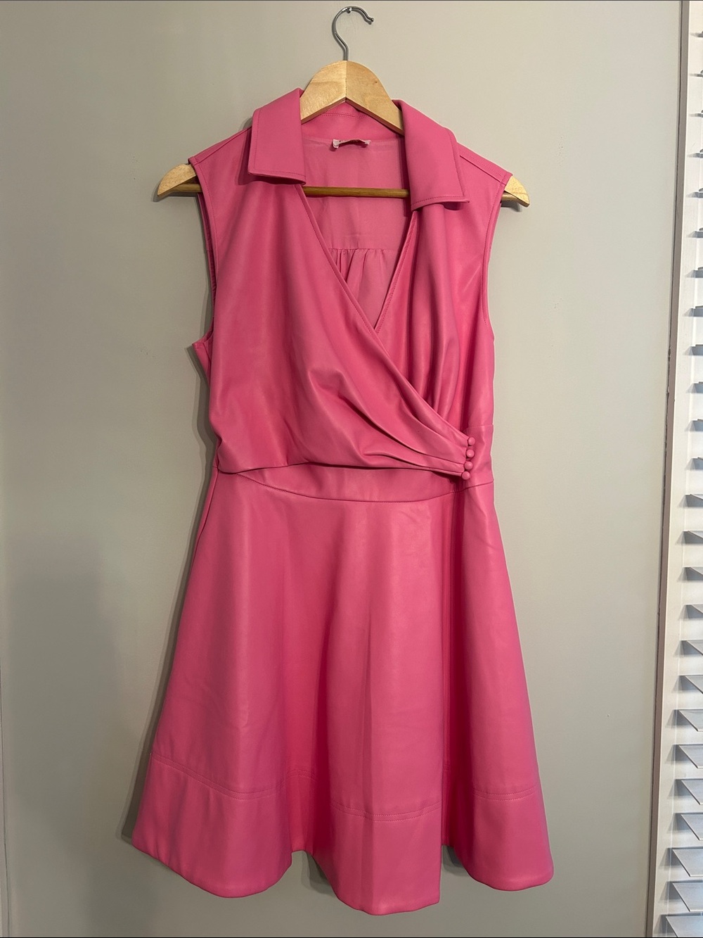 Fate Pink Sleeveless Faux-Leather Wrap Fit & Flare Dress